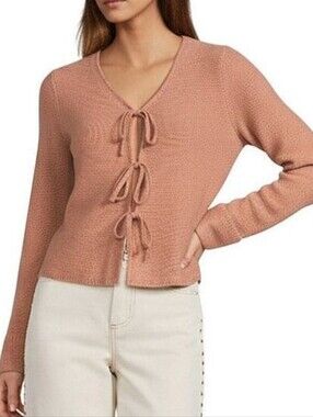 Antonio Melani 100% Cashmere Knit V-Neck Tie Front Cardigan Sweater Size XS